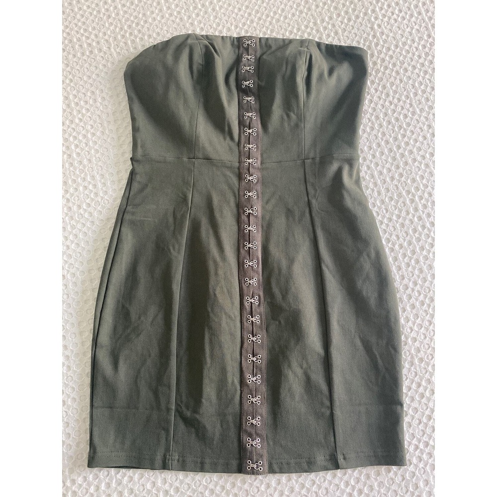 Edgy MNI Los‎ Angeles Olive Green Hook and Eye Strapless Mini Dress 1X